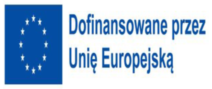 Flaga Unii Europejskiej z napisem dofinansowano przez UE